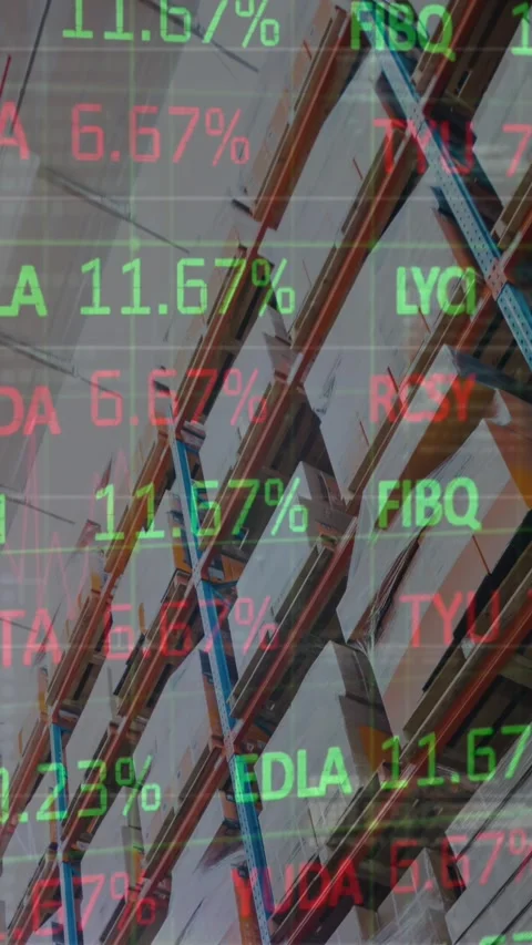 Animation of financial data over warehouse Stock Footage 341976325