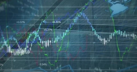 Animation of financial data processing against empty computer server room Stock Footage 327005004