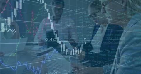 Animation of financial data processing against businesspeople with documents Stock Footage 328150111