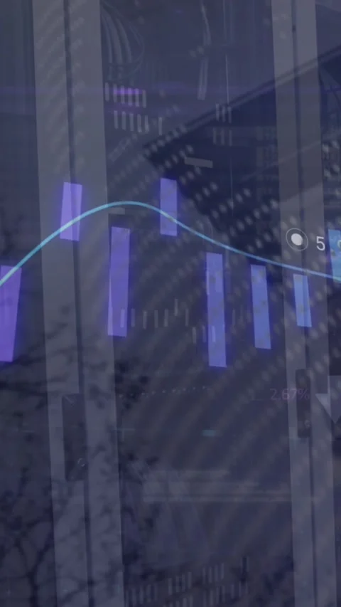 Animation of financial data processing against empty computer server room Stock Footage 342612519