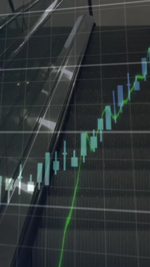 Animation of financial data processing against view of elevator operating Stock Footage 343721311