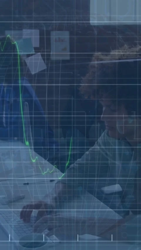 Animation of financial data processing against man using a computer at office Stock Footage 344679791