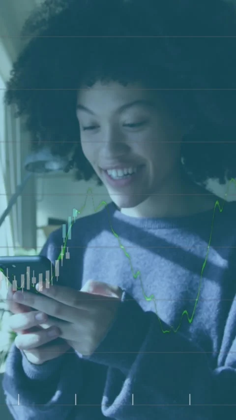 Animation of financial data processing against african american woman using Stock Footage 344746193