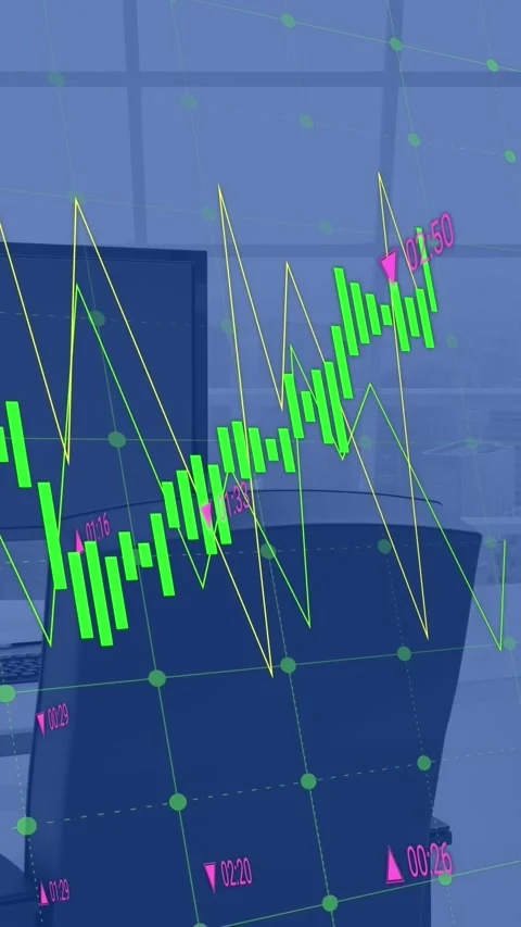 Animation of financial data processing against computer on office desk Stock Footage 344765746