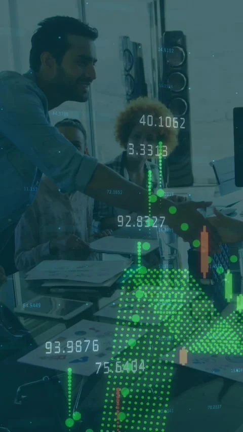 Animation of financial data processing against diverse man and woman shaking 스톡 동영상 344803545
