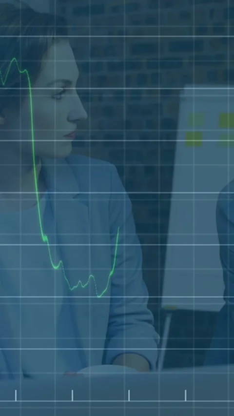 Animation of financial data processing against diverse colleagues discussing 스톡 동영상 344803558
