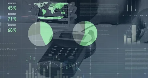 Animation of financial data processing and statistics over payment terminal Stock Footage 201539809