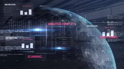 Animation of financial data processing and globe over empty room Stock Footage 233225898