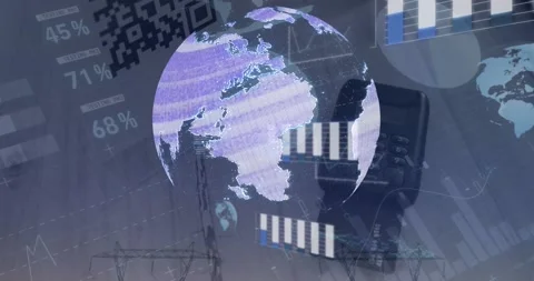 Animation of financial data processing and globe over payment terminal and Stock Footage 234481107