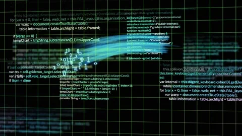 Animation of financial data processing and binary coding over grid Stock Footage 236593686