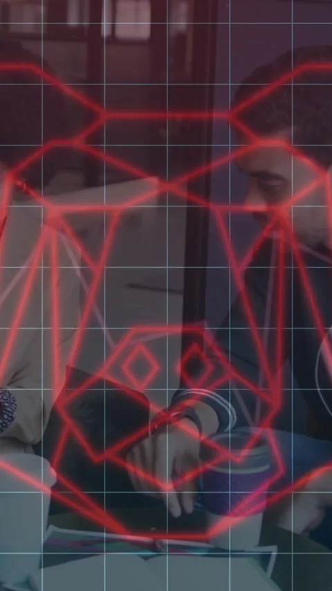 Animation of financial data processing and bear icon over diverse colleagues 스톡 동영상 319055496