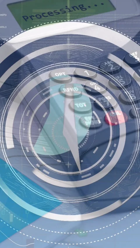 Animation of financial data processing and scope over smartphone and payment Stock Footage 322084209