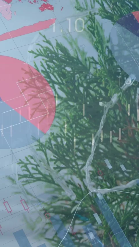 Animation of financial data processing and flag over christmas tree Stock Footage 322148563