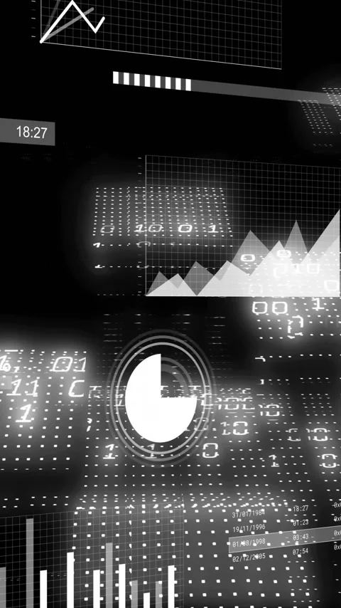 Animation of financial data processing and binary coding over black background Stock Footage 323488044