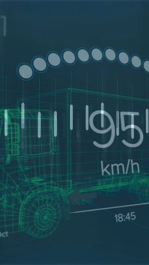 Animation of financial data processing and car panel over digital truck model Stock Footage 324434166