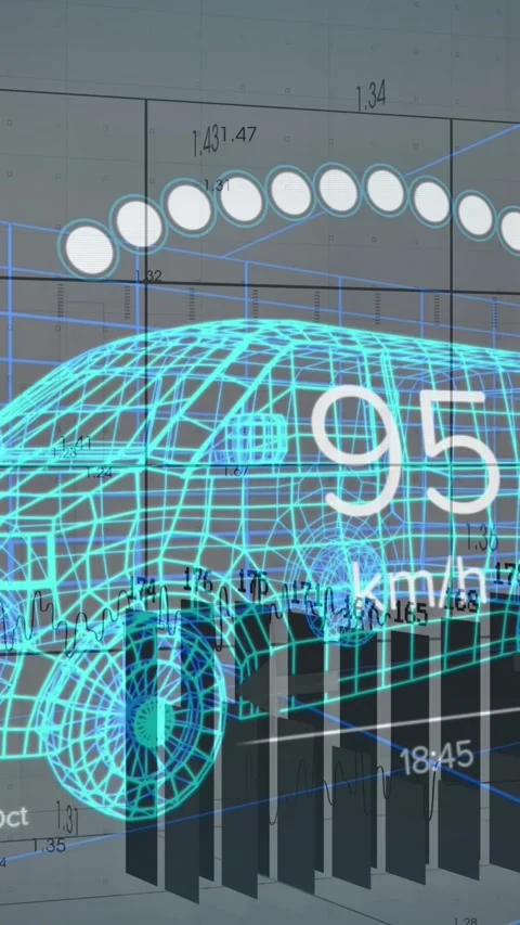Animation of financial data processing and car panel over digital truck model Stock Footage 324434392