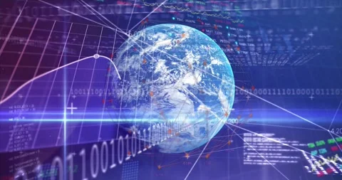 Animation of financial data processing and binary coding over globe Stock Footage 327714820