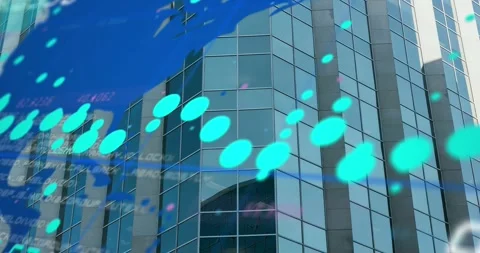 Animation of financial data processing and world map over modern building Vídeos de archivo 329027882