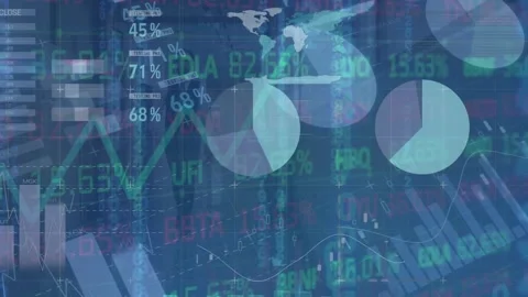 Animation of financial data processing and world map Stock Footage 329364290