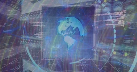 Animation of financial data processing and globe over world map Stock Footage 329781373