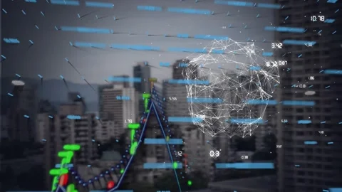 Animation of financial data processing and globe of network of connections Stock Footage 330407383
