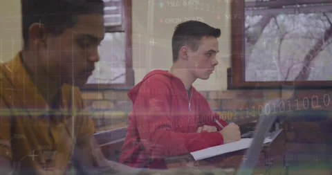 Animation of financial data processing and binary coding over diverse Stock Footage 330407415