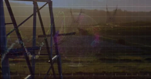 Animation of financial data processing and globe over electricity pylons Stock Footage 330413520