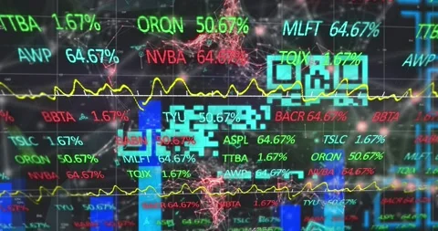 Animation of financial data processing and statistics over qr code Stock Footage 330473865