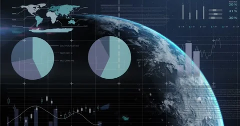 Animation of financial data processing and statistics over globe Stock Footage 330592970