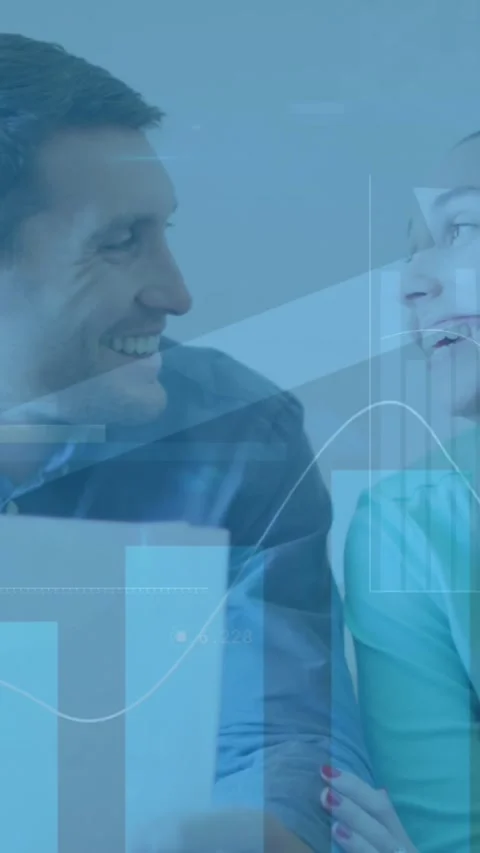 Animation of financial data processing and statistics over caucasian couple Vídeo Stock 341956385