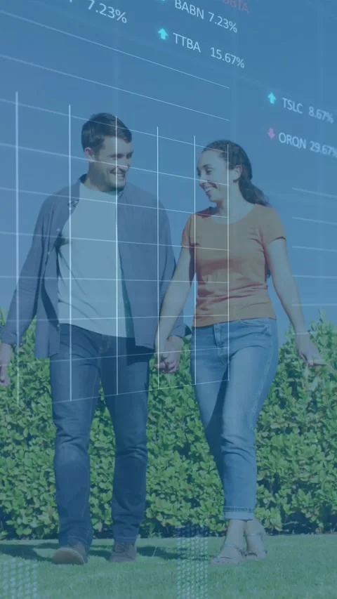 Animation of financial data processing and statistics over caucasian couple Vídeo Stock 341956390
