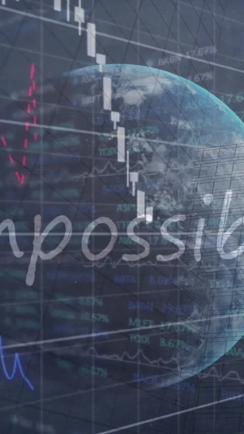 Animation of financial data processing and globe over impossible text Stockbeeldmateriaal 341956409