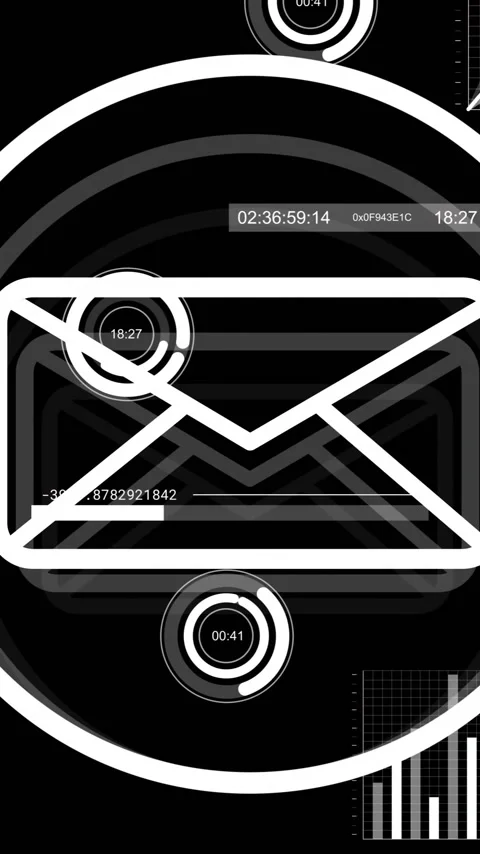 Animation of financial data processing and email icon over black background Stock Footage 341976255