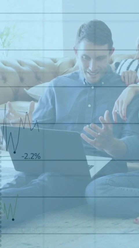Animation of financial data processing and statistics over caucasian couple Vídeo Stock 341976557