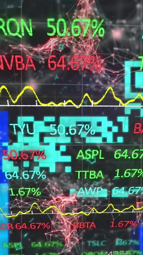 Animation of financial data processing and statistics over qr code Stock Footage 342600241