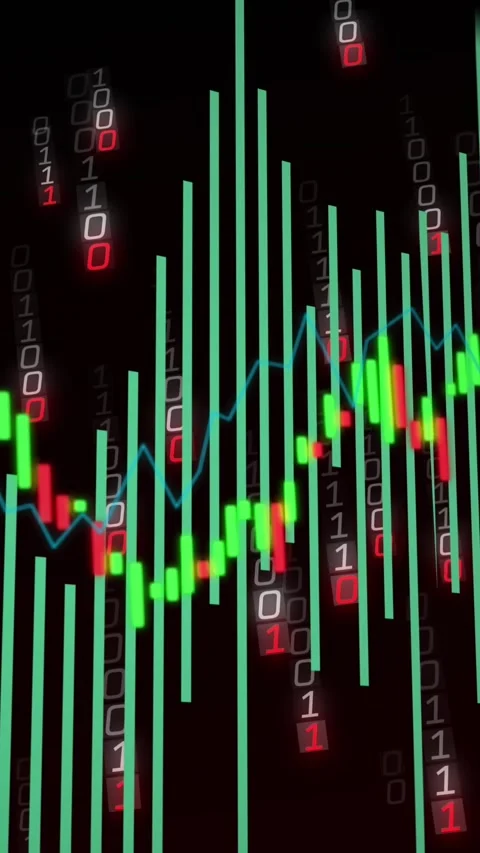 Animation of financial data processing and binary coding over black background Stock Footage 343499143