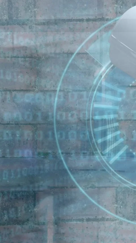 Animation of financial data processing and security camera over cityscape Stock Footage 343503884