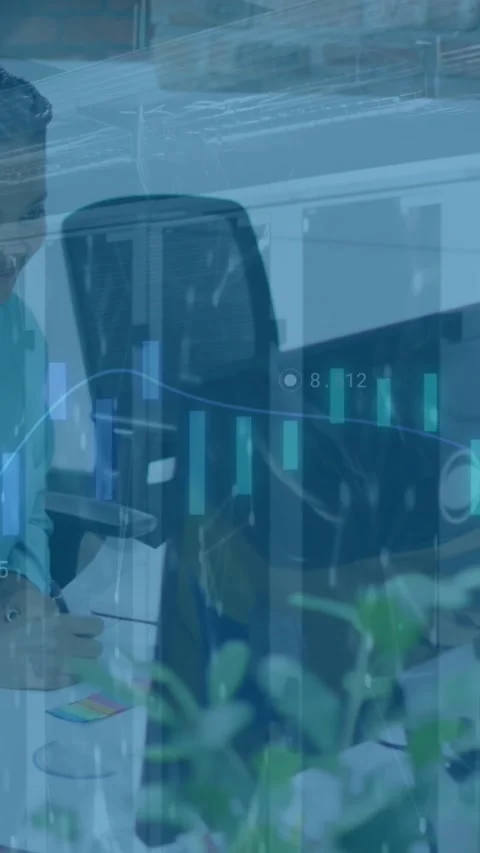 Animation of financial data processing and server room over african american Stock Footage 343615219