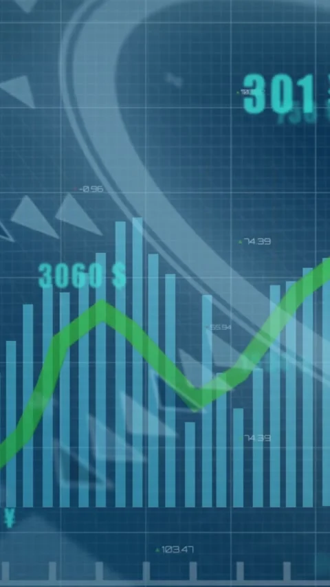 Animation of financial data processing and scope scanning on blue background Stock Footage 343954679