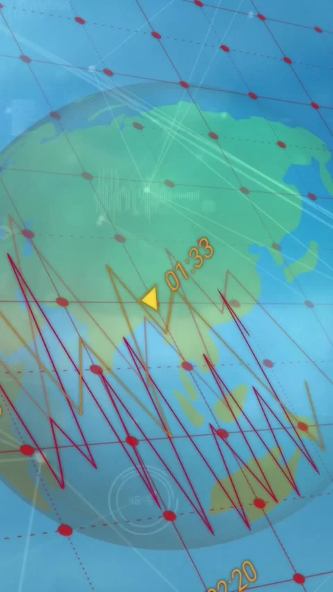 Animation of financial data processing and statistics over globe Stock Footage 344243800