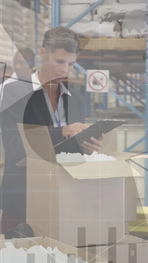 Animation of financial data processing and envelope icons over diverse workers Stock Footage 344722596