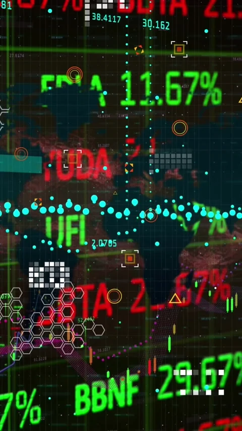 Animation of financial data processing and statistics on black background Stock Footage 344745552