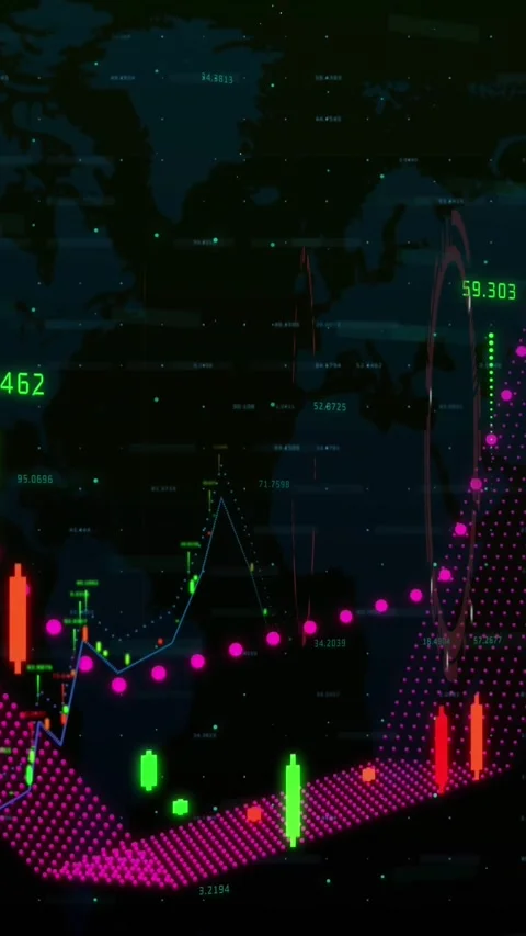 Animation of financial data processing and red round scanner spinning over world Stock Footage 344774724