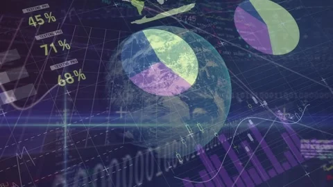 Animation of financial data processing with binary coding over globe and grid Stock Footage 172326925