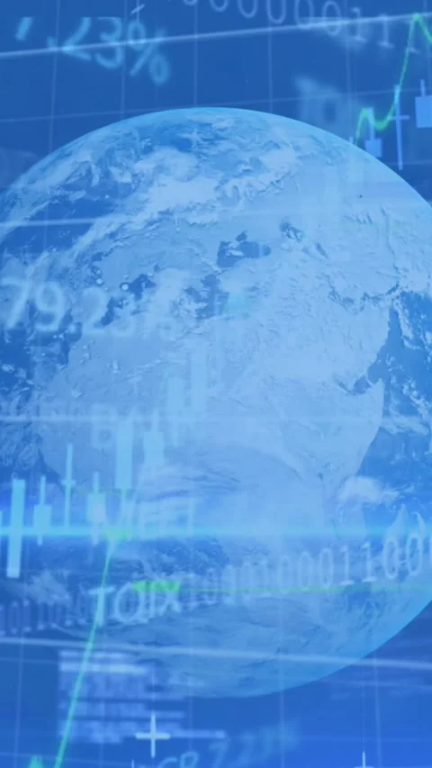 Animation of financial data processing with binary coding over globe Stock Footage 323247517