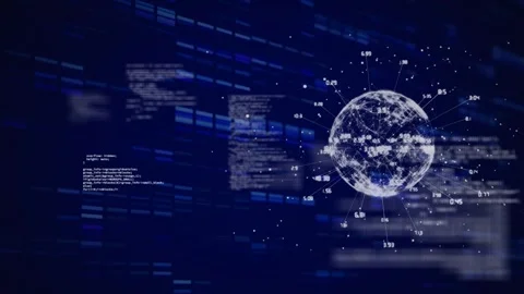 Animation of financial data processing on blue background Stockbeeldmateriaal 329218271