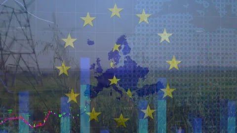 Animation of financial data processing with europe map and flag of uk over Stock Footage 326876787