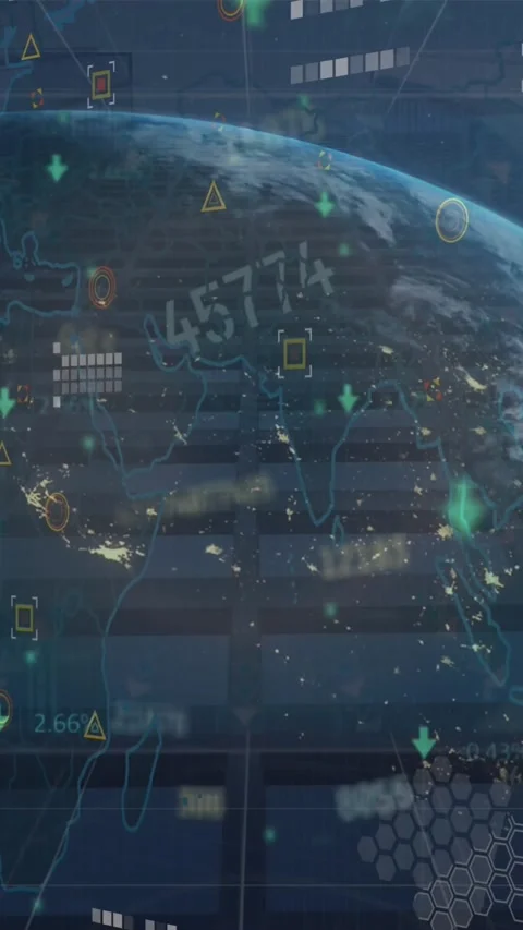 Animation of financial data processing with globe and world map over cityscape Stock Footage 341976661