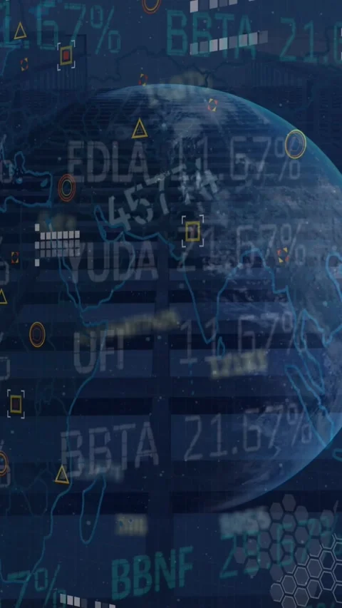 Animation of financial data processing with globe and world map over cityscape Stock Footage 342010076