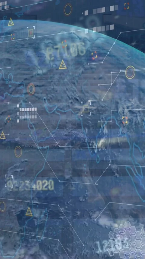 Animation of financial data processing with globe and world map over cityscape Stock Footage 342033947